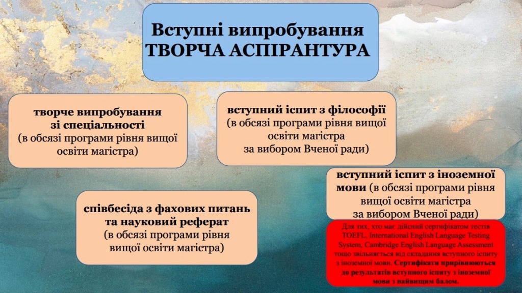 Вступні випробування до творчої аспірантури